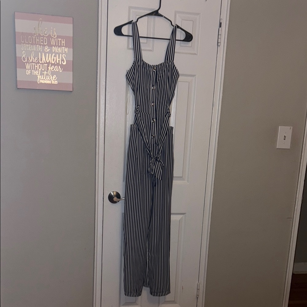 Haute Monde Black and White Striped Jumpsuit